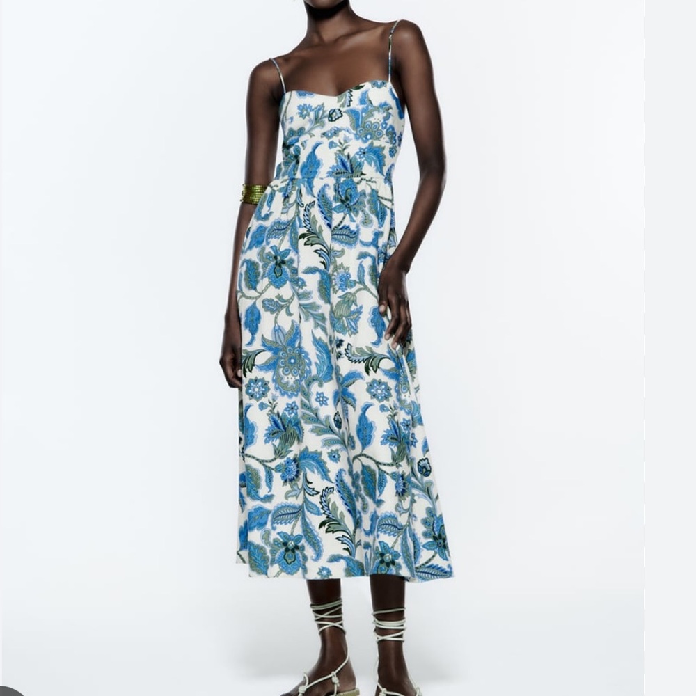 Blue Zara floral midi dress